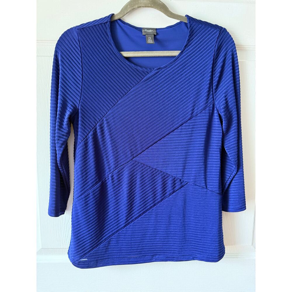 Chico’s Travelers Blue Textured Knit Top 3/4 Sleeve Size 0 / US Small